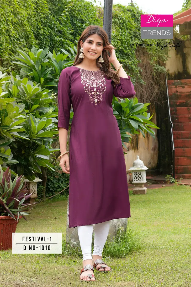 Festival Vol 1 By Diya Trends Roman Silk Embroidery Kurtis Suppliers In India